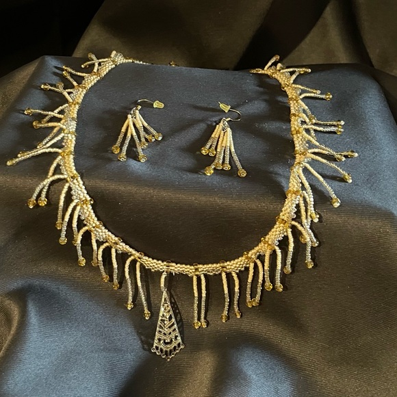 Glass bead necklace and earrings. Handmade , one of a kind! - Picture 2 of 3